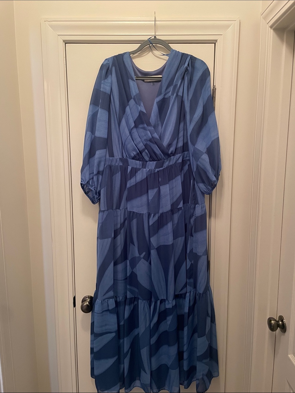 Taylor Blue Patterned Wrap Midi Dress